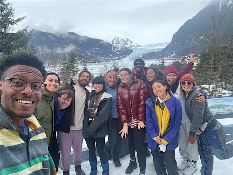 Students in the snow in Juneau Alaska as part of the Ignacio Companions program